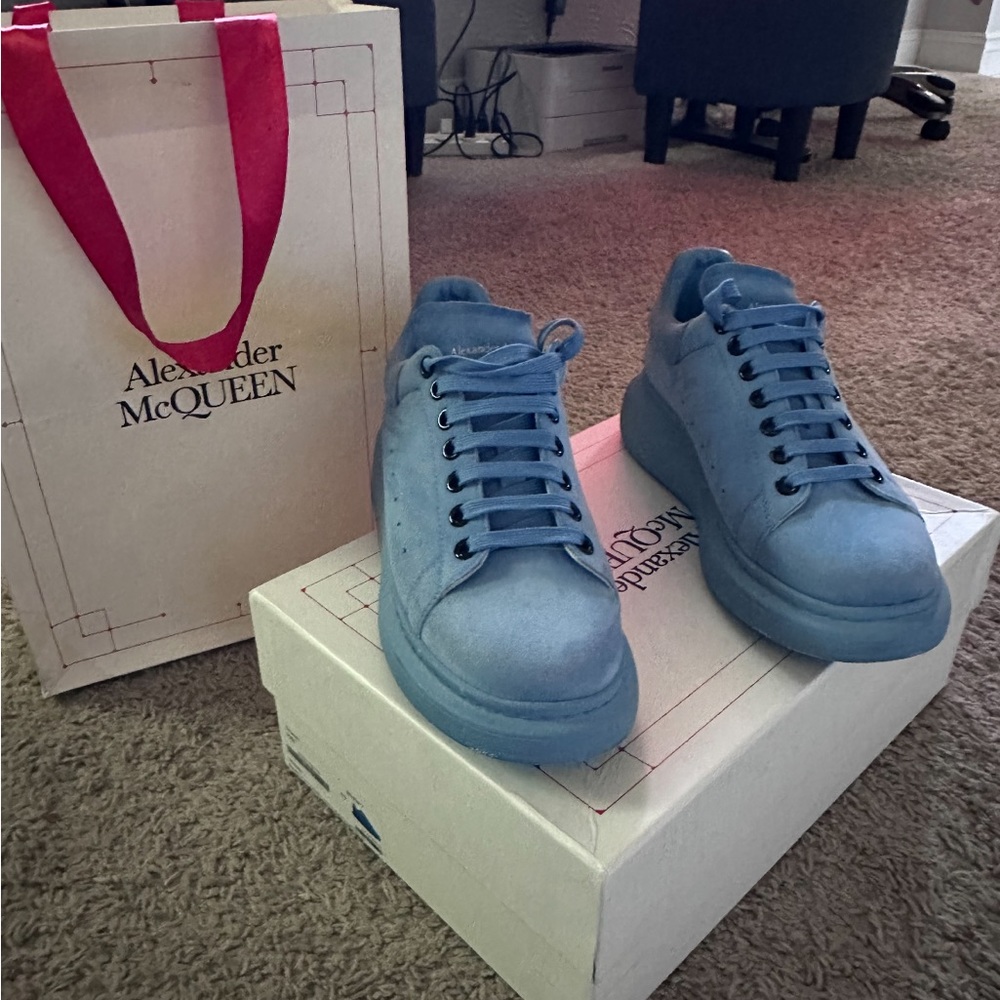 Baby blue Alexander McQueen suede sneakers